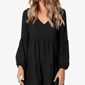 Amoretu Womens Tunic Dress Long Sleeve V Neck Swing Shift Dress